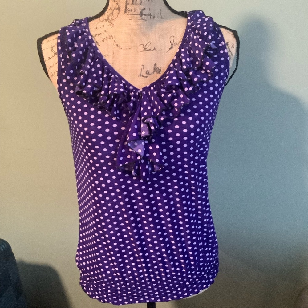 Shui Si Qing Polka Dot Ruffle Top Size L Preowned